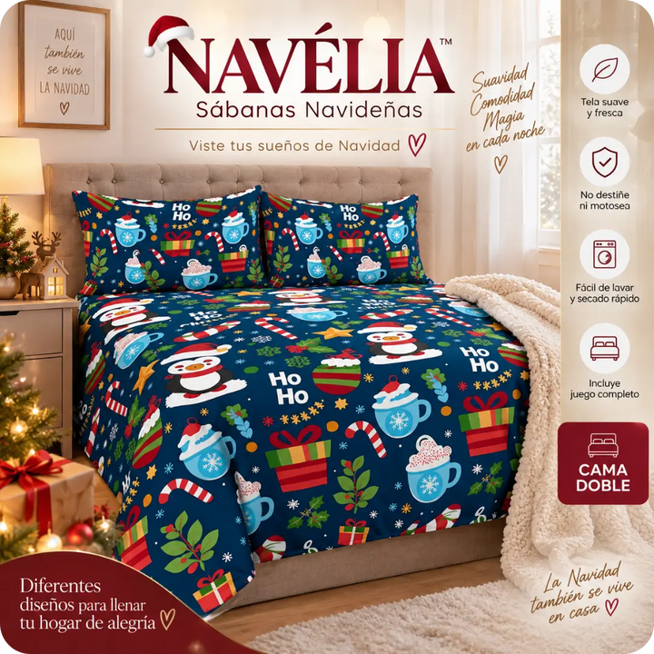 NAVÉLIA™ – Sábanas Navideñas para Cama Doble