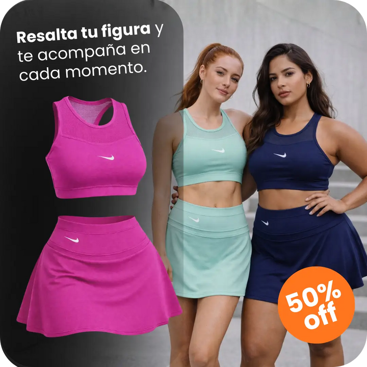 🩷CHICA FIT - Conjunto Deportivo Mujer – Top + Falda Short Integrado