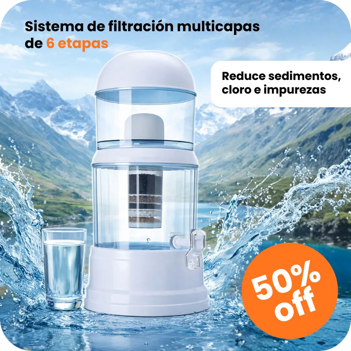 WATERPLUS Purificador de Agua 14 Litros – Sistema de Filtración Multicapas (6 Etapas)