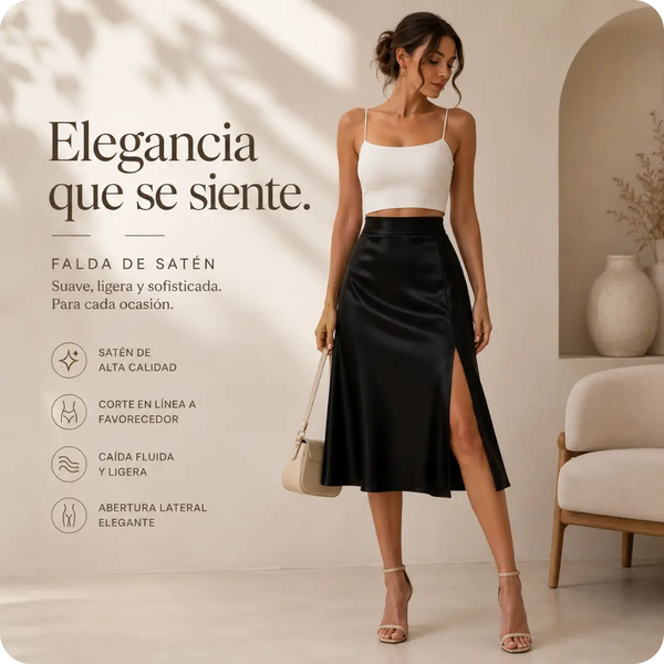 ÉVORA™ La falda de satén que convierte cualquier look en una declaración de elegancia. ✨