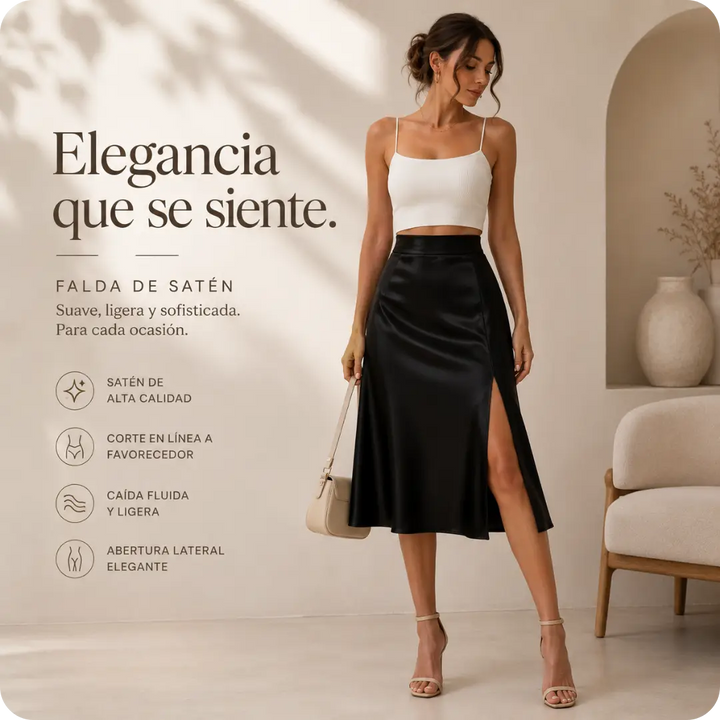 ÉVORA™ La falda de satén que convierte cualquier look en una declaración de elegancia. ✨